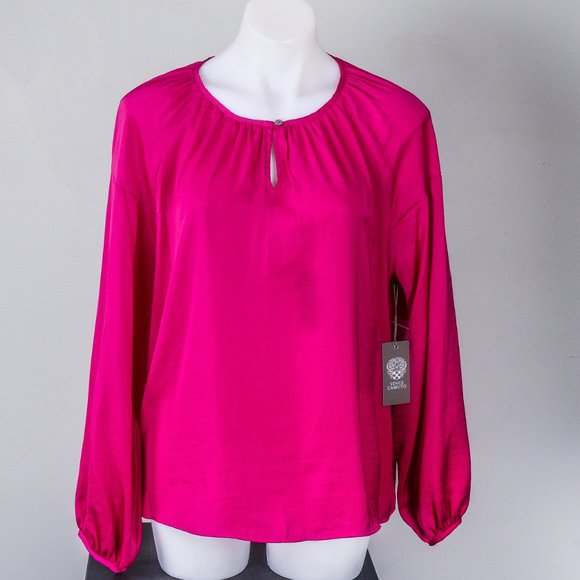 NWT Vince Camuto Fuchsia Fury Keyhole Bishop Sleeve Top - L - Picture 3 of 9